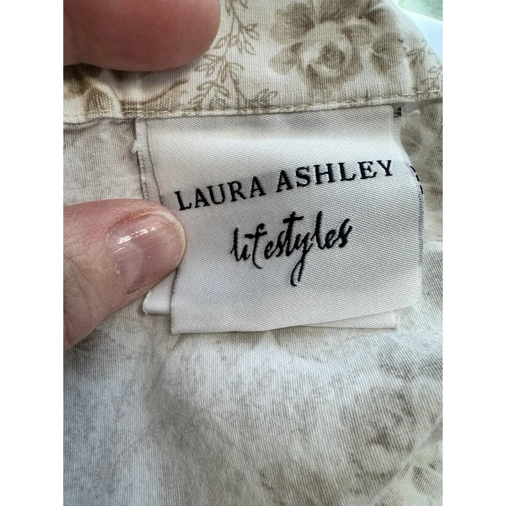 VTG Laura‎ Ashley Lifestyles Tan White Calico Ditsy Floral Flat QUEEN Sheet Rose